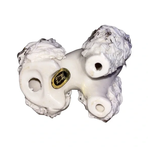 Vintage 50's White Spaghetti Poodle Dog Figurine Gold Trim Pink Rose 5”H - Picture 3 of 4